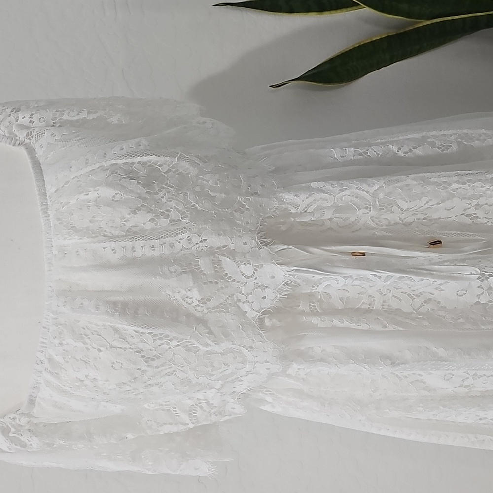 Charming White Tiered Ruffled Maxi Gown with Flutter Sleeves - Picture 3 of 5